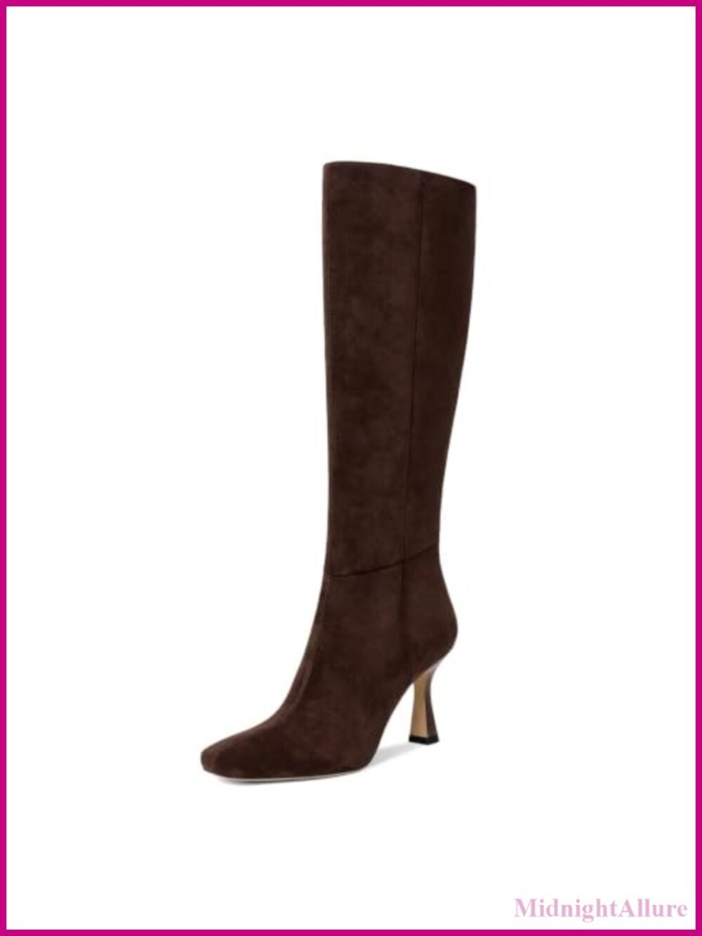 Faux Leather Knee High Boots Kitten Heel Square Toe Side Zip Women's Dress Boots